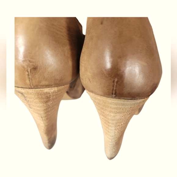 Miss Albright Specialty Antropologie Women's Tan Peep-Toe Leather Bootie Sz 6B - Picture 5 of 10